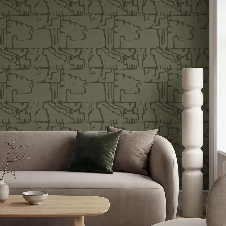 Шпалери Абстрактний органічний візерунок у зелених тонах a01122