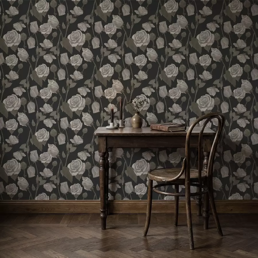 Шпалери Квітковий візерунок з трояндами на темному тлі a01123