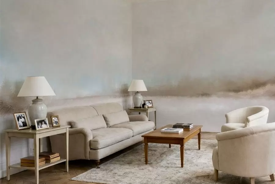 Шпалери Туманний пейзаж з озером і лісом w05319