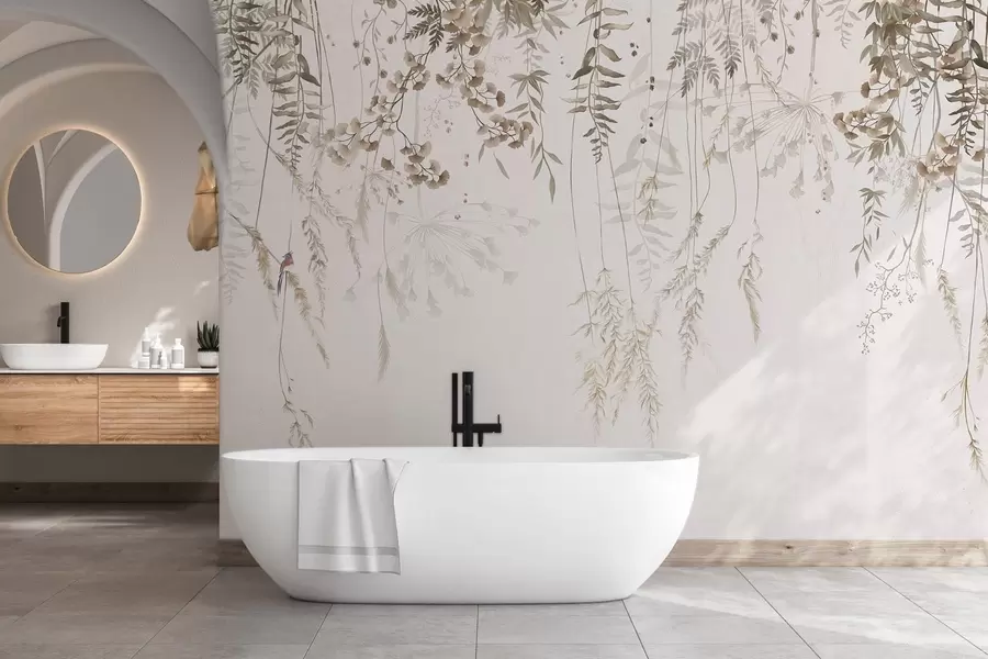 Шпалери Підвішування диких рослин на світлому тлі w05320