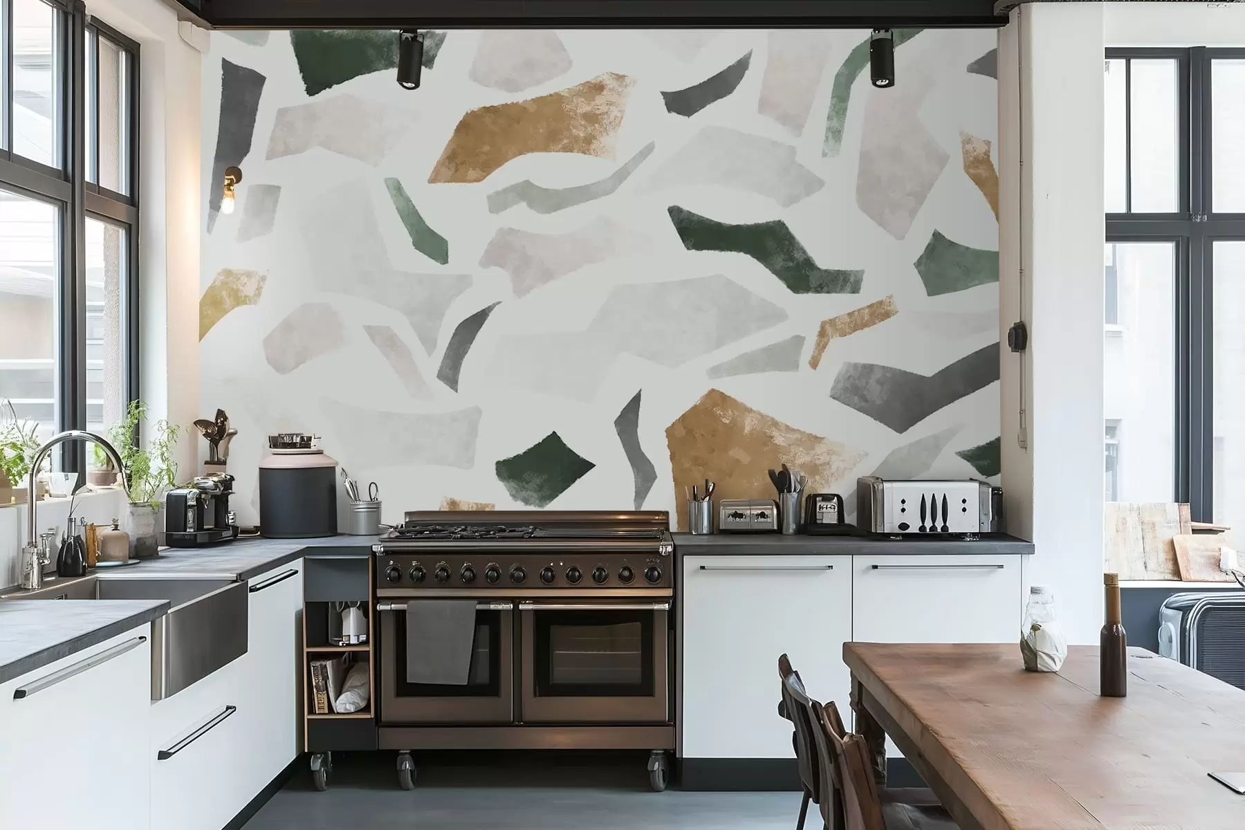 Шпалери Абстрактні фрагменти з текстурою у зелених та бежевих тонах w05146