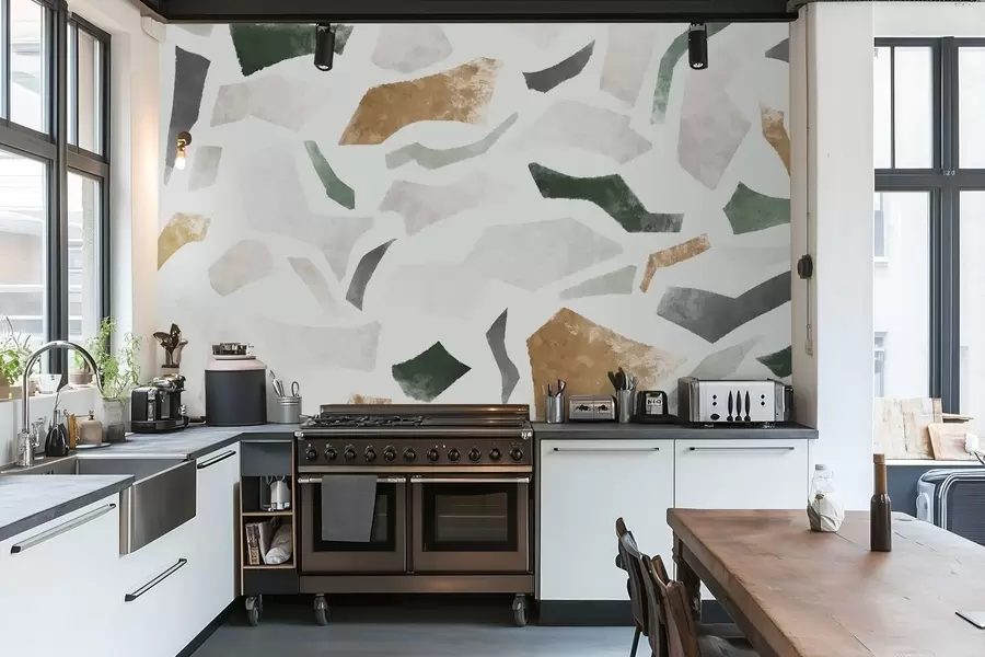 Шпалери Абстрактні фрагменти з текстурою у зелених та бежевих тонах w05146