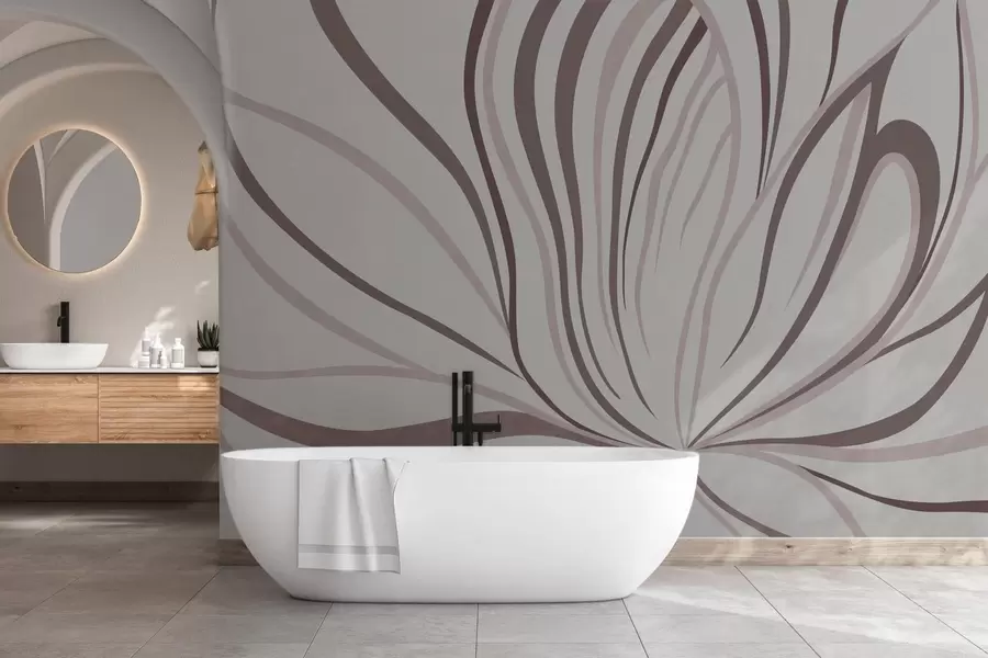 Шпалери Стилізована квітка з м'якими лініями у рожево-бежевих тонах w05392v1