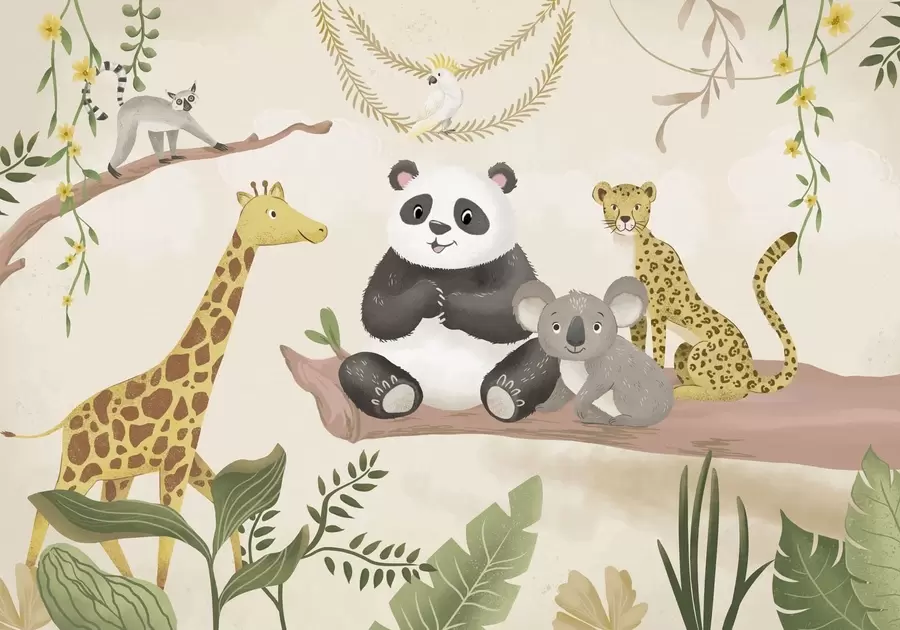 Шпалери Милі тварини джунглів на гілці серед рослин w05393