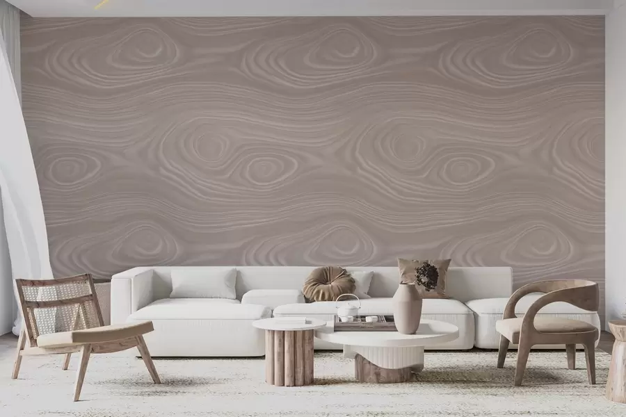 Шпалери Абстрактний бежевий візерунок з плавними лініями та імітацією текстури натурального дерева w09681