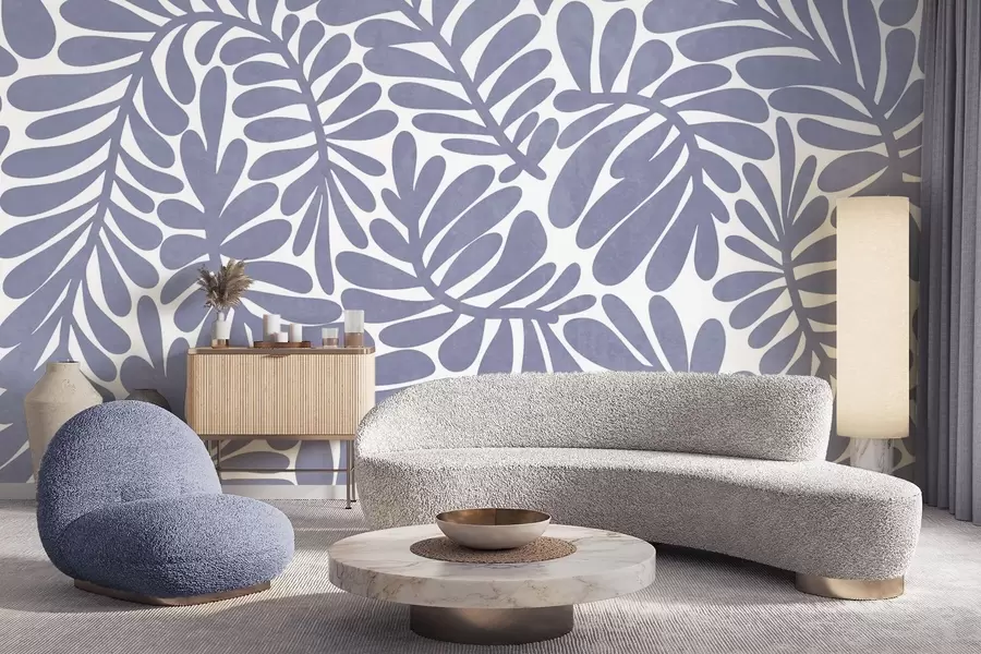 Шпалери Стилізовані світло-блакитні листки на світлому тлі, текстурована ілюстрація w09775v1