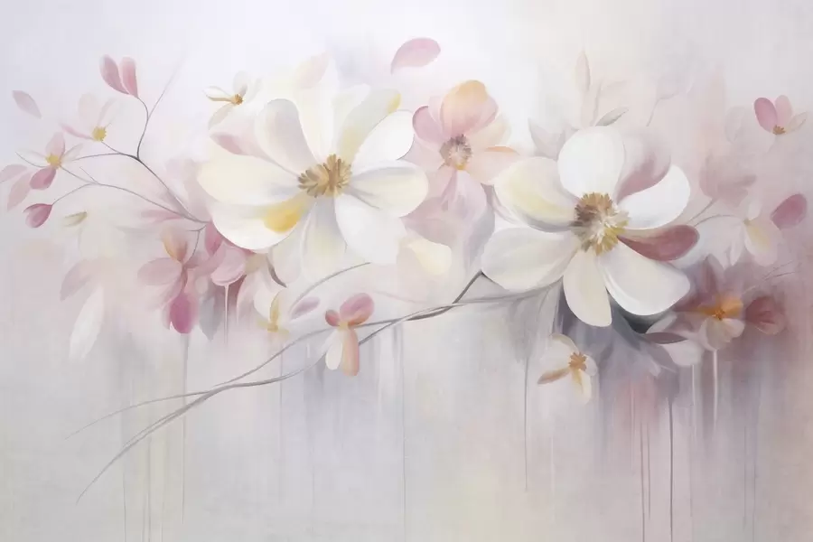 Шпалери Білі та рожеві квіти з ніжними пелюстками на фактурному фоні, абстрактний, м'який фон w09811