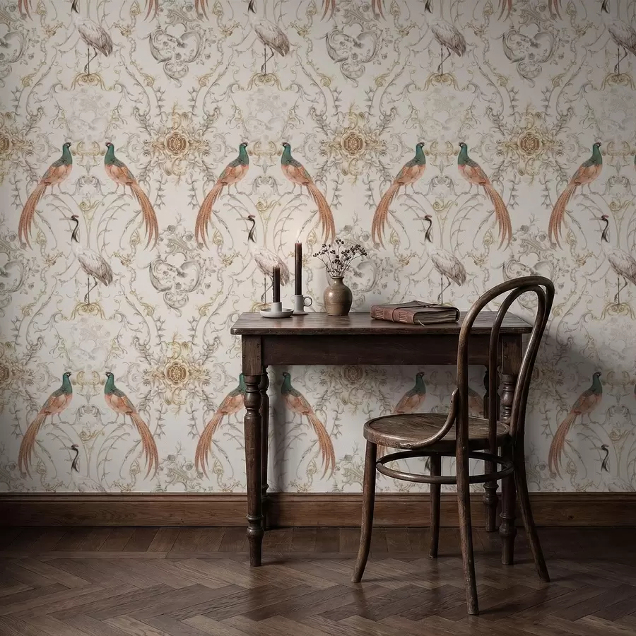 Шпалери Декоративний візерунок із птахами та орнаментальними мотивами a01156