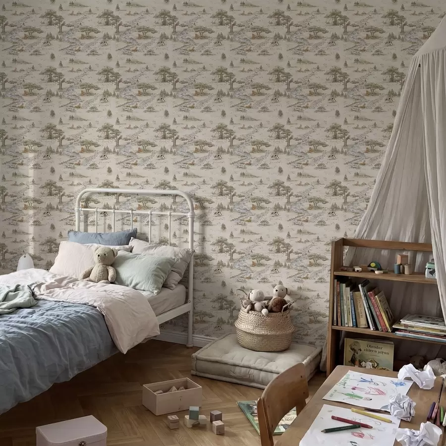 Шпалери Ілюстрація природи з тваринами та річкою a01157