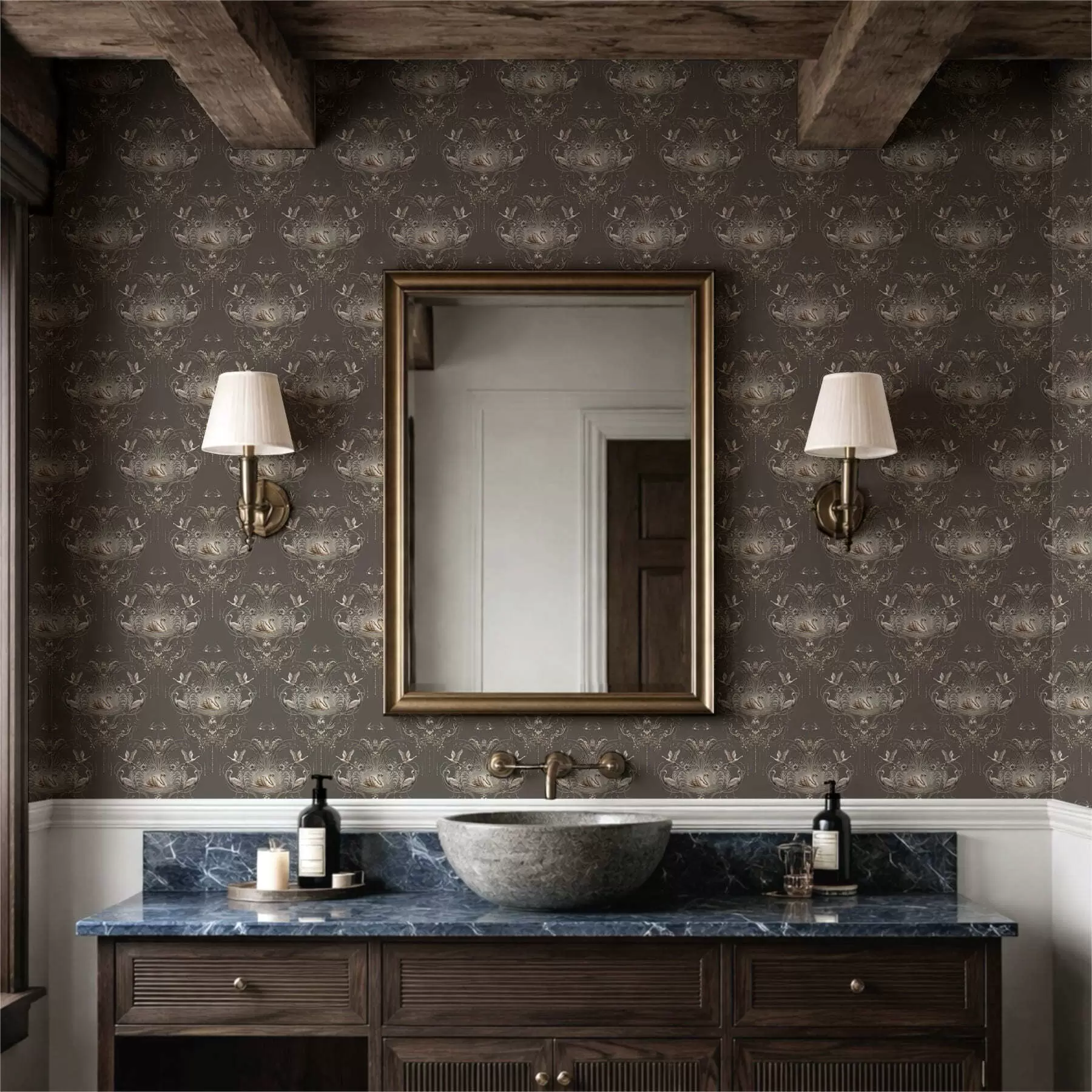 Шпалери Прикраса з лебедями та птахами у класичному стилі a01161