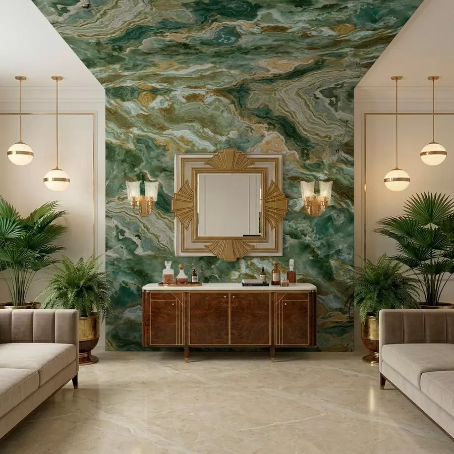 Шпалери Текстура зеленого оніксу з плавними шаруватими прожилками w05429