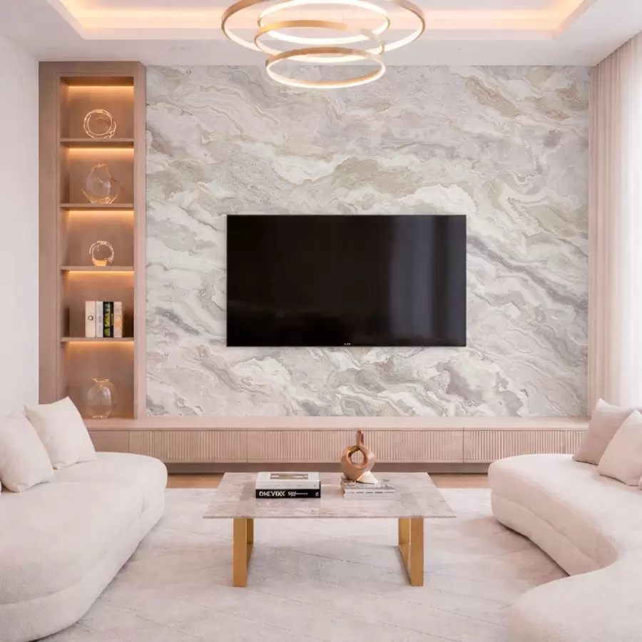 Шпалери Світлий онікс із плавними бежевими та сірими шарами w05430