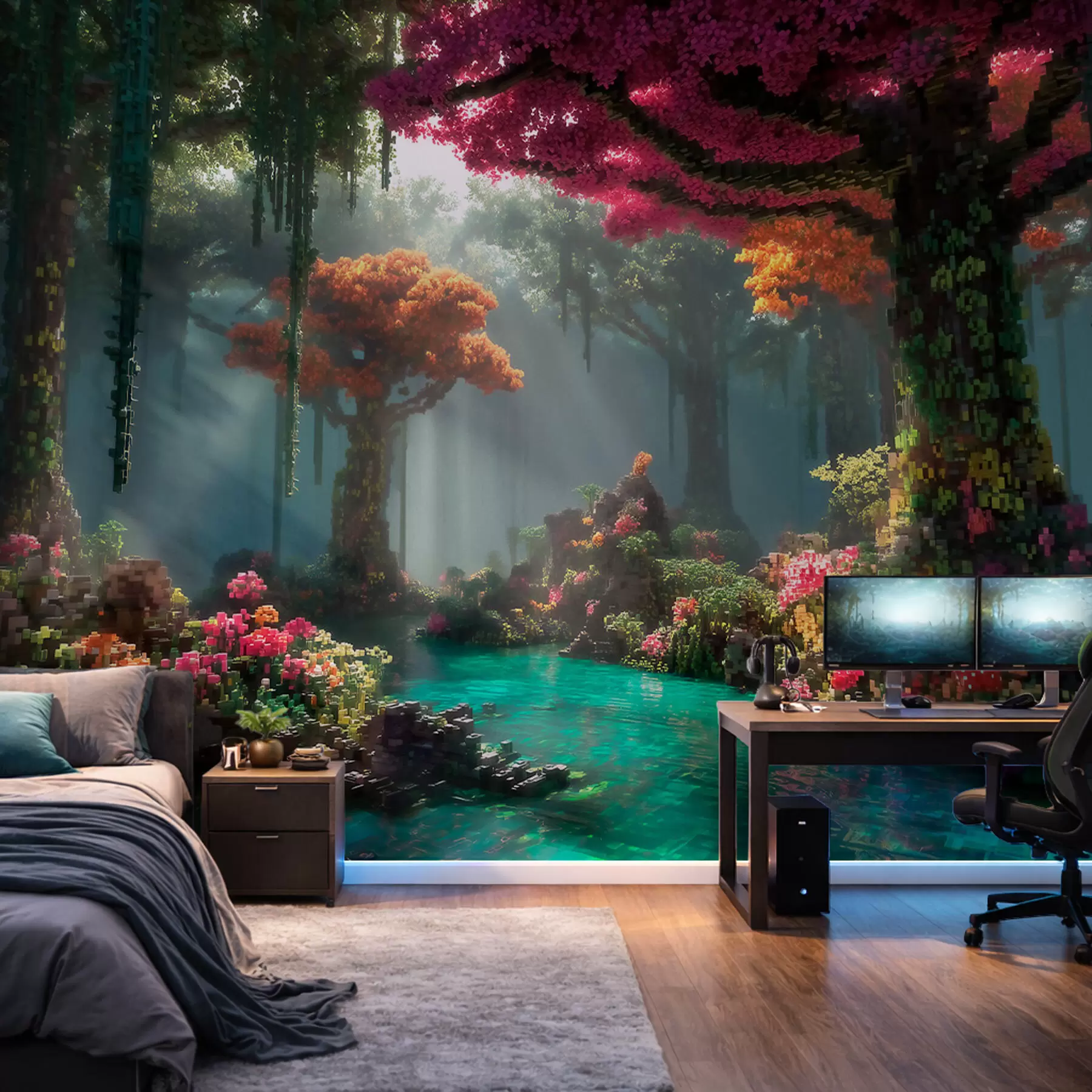 Шпалери Зачарований ліс у стилі «Pixel», натхненний відеоіграми w09683