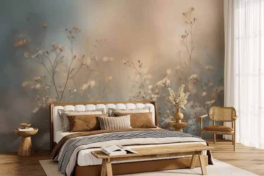 Шпалери польові трави з дрібними квітками на тлі невеликої глибини різкості w05386