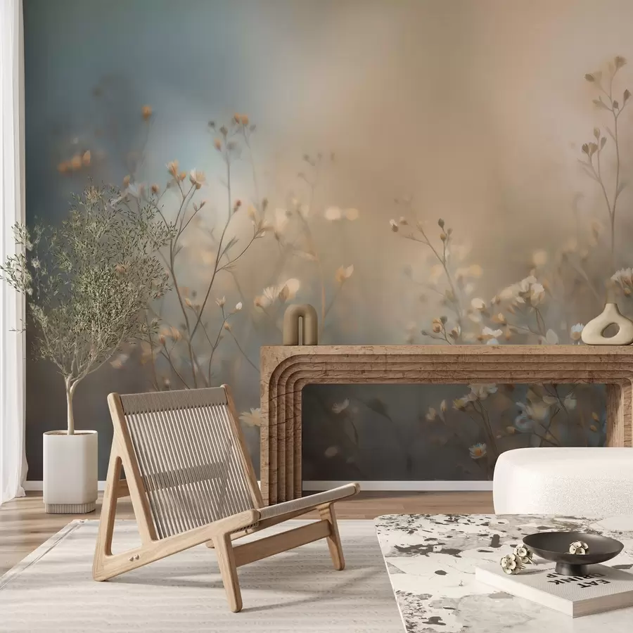 Шпалери польові трави з дрібними квітками на тлі невеликої глибини різкості w05386