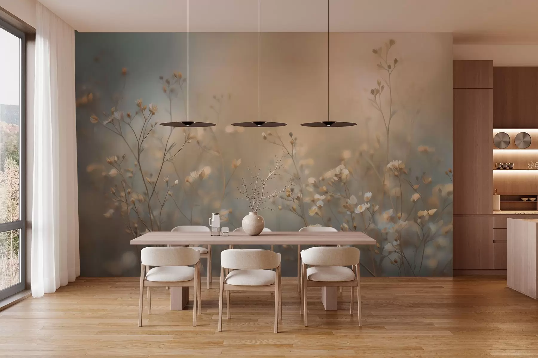 Шпалери польові трави з дрібними квітками на тлі невеликої глибини різкості w05386