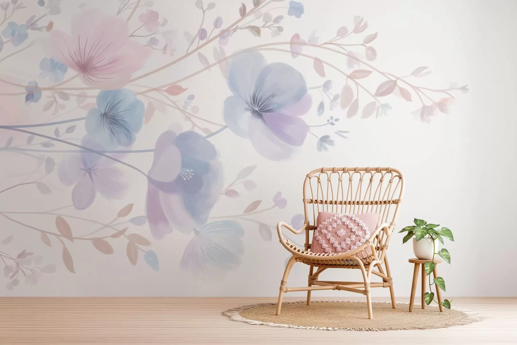 Шпалери ніжні польові квіти на білому тлі w05388