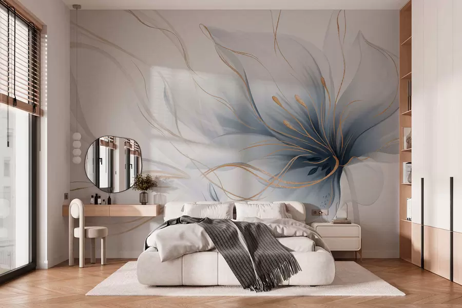 Шпалери Абстрактна блакитна квітка з плавними лініями у стилі «Fluid Art» w05428