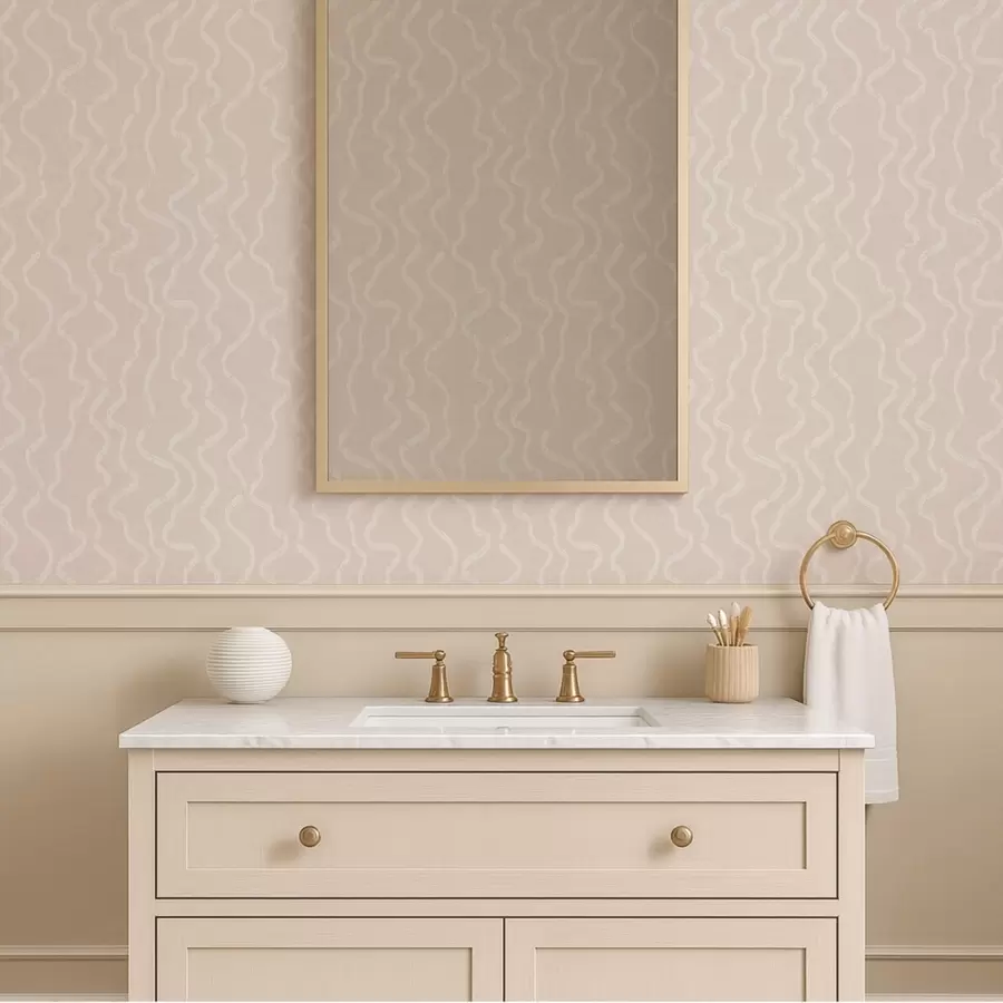 Шпалери Хвилястий візерунок світла на бежевому тлі a01167