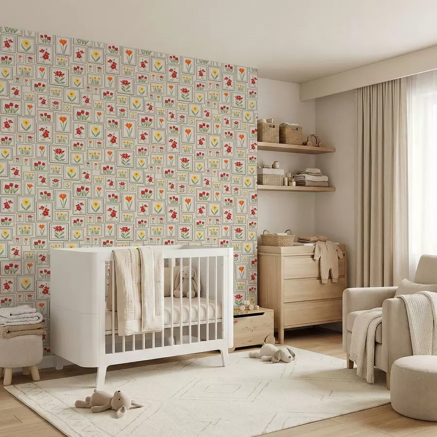 Шпалери Ілюстрації з квітами в рамах у теплих тонах a01173