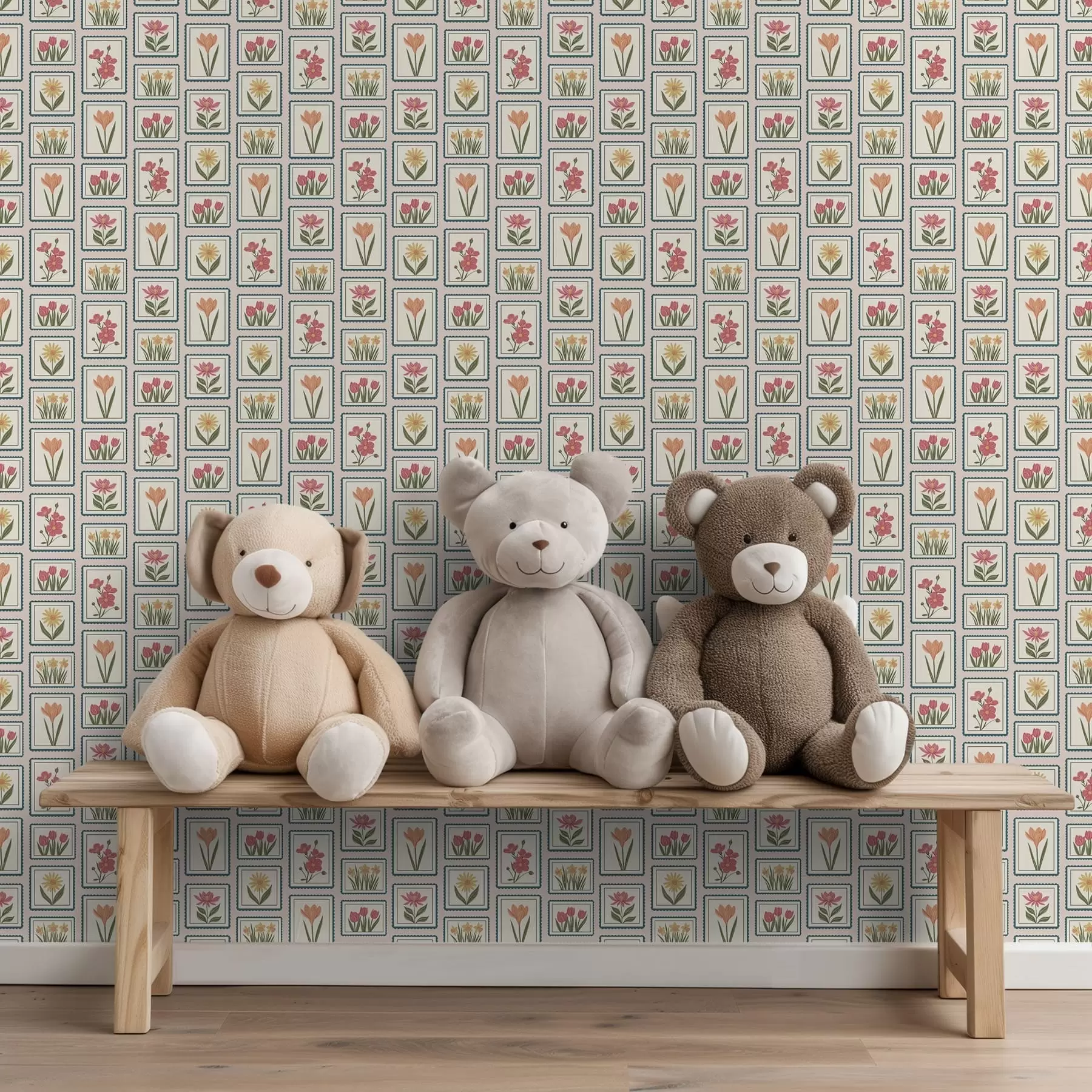 Шпалери Ілюстрації з квітами в рамці з бордюрами a01174