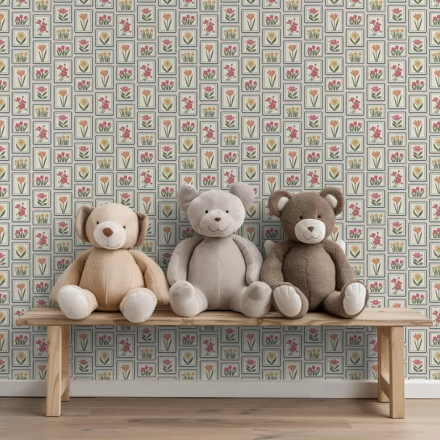 Шпалери Ілюстрації з квітами в рамці з бордюрами a01174