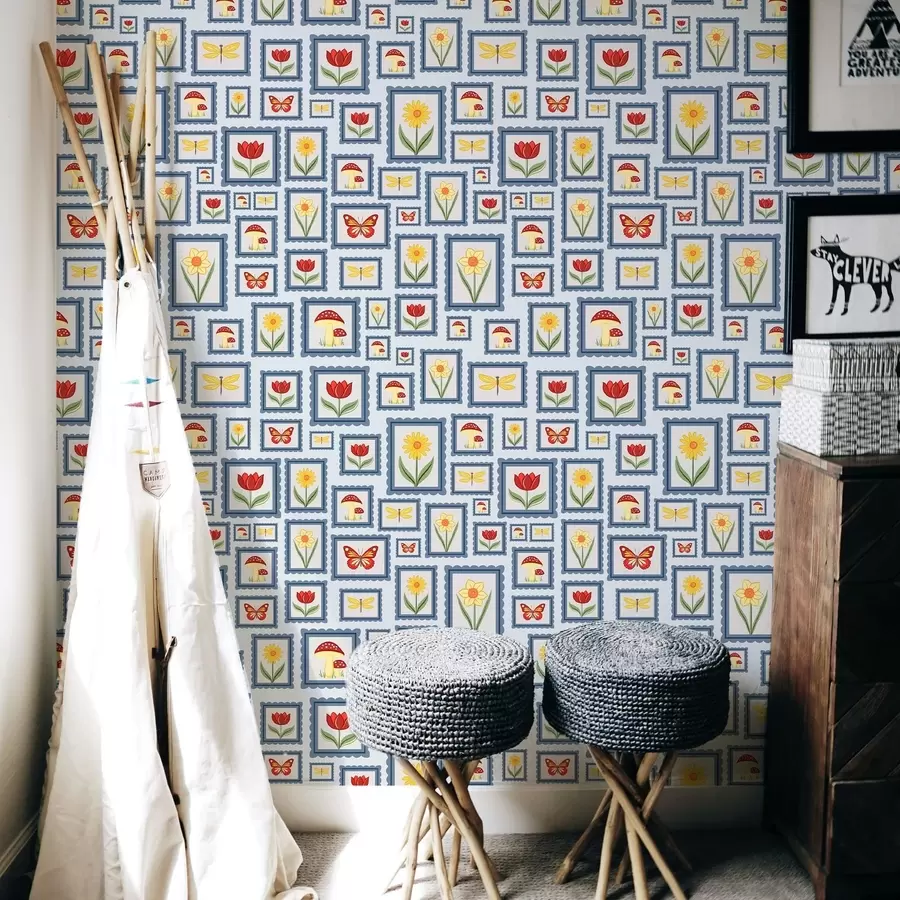 Шпалери Ілюстрації в рамці на синьому тлі a01176