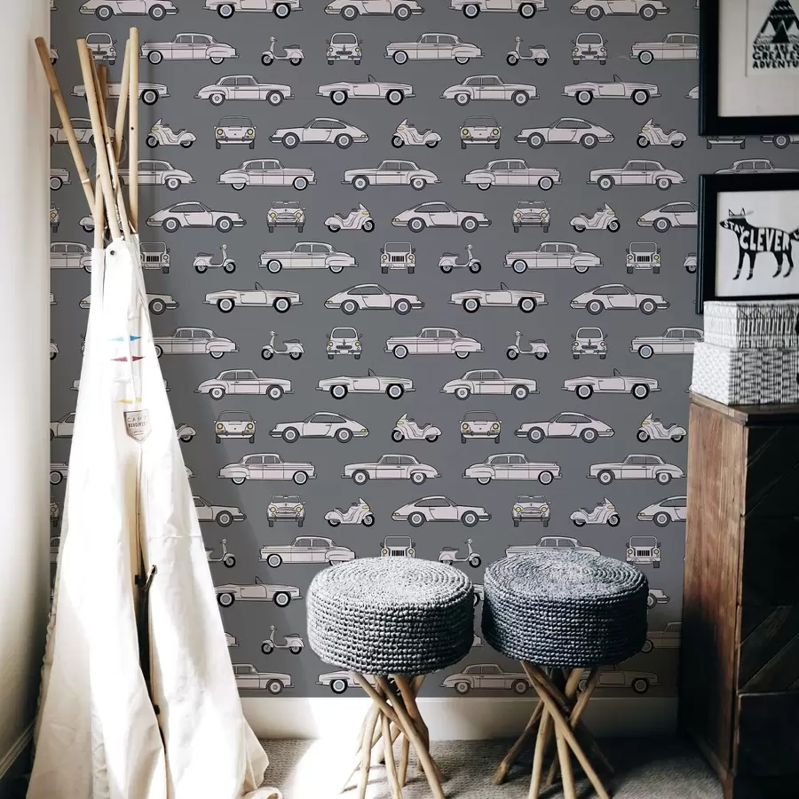 Шпалери Ретро-автомобілі та скутери на темному тлі a01178v3