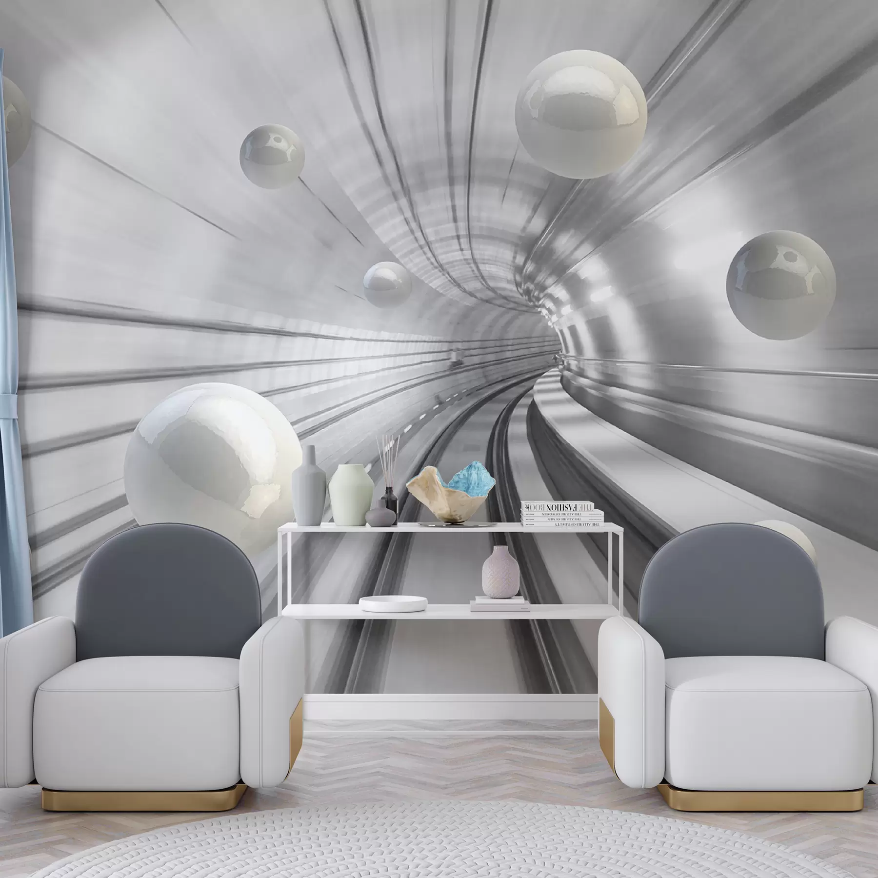 Шпалери Тунель з глянцевими сферами u17532