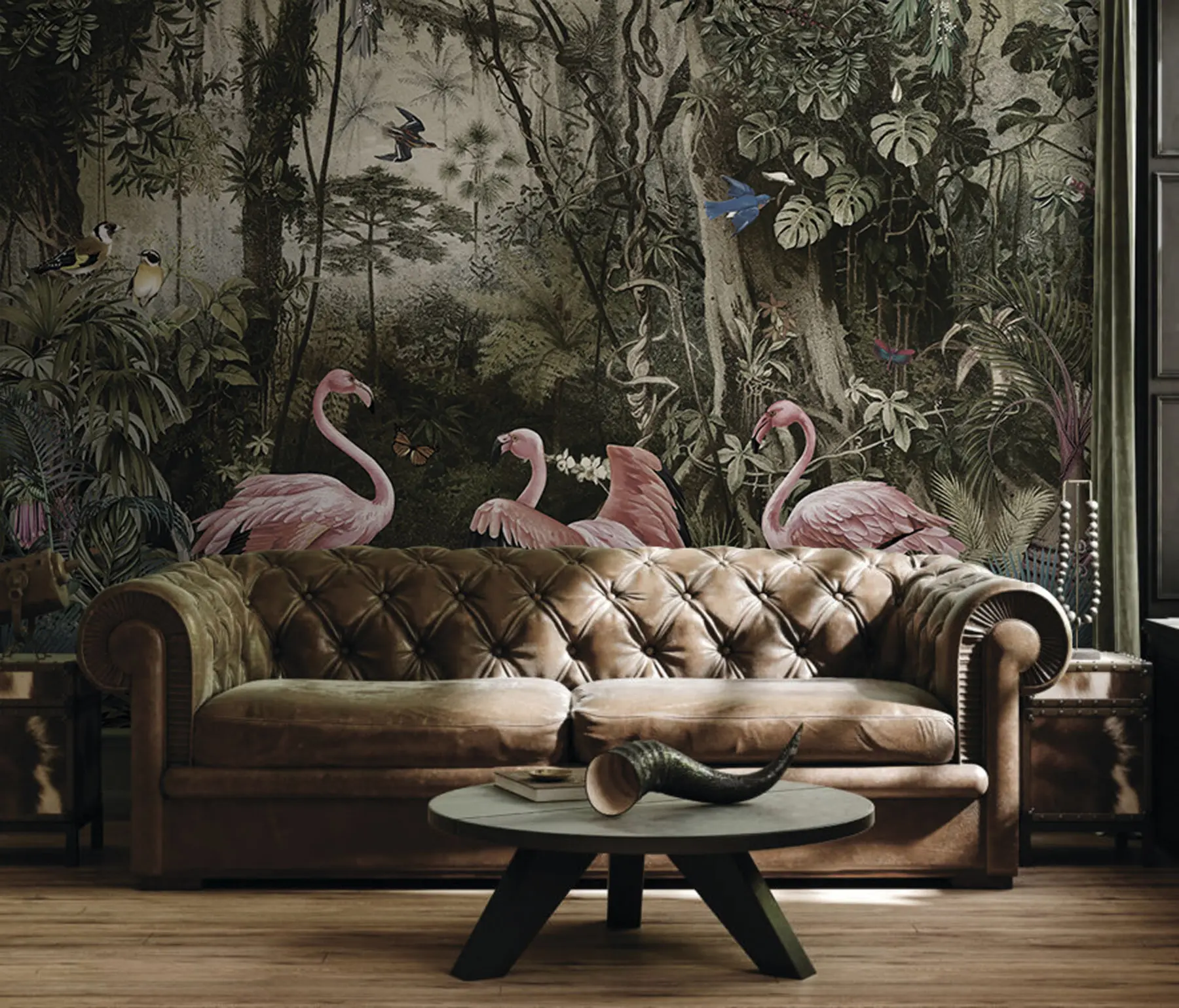 Шпалери Тропічні птахи і фламінго в джунглях u73568