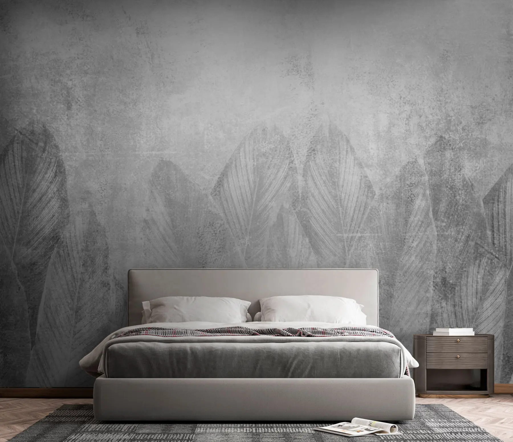 Шпалери Сучасний декор пальмовим листям на бетонному фоні u73876