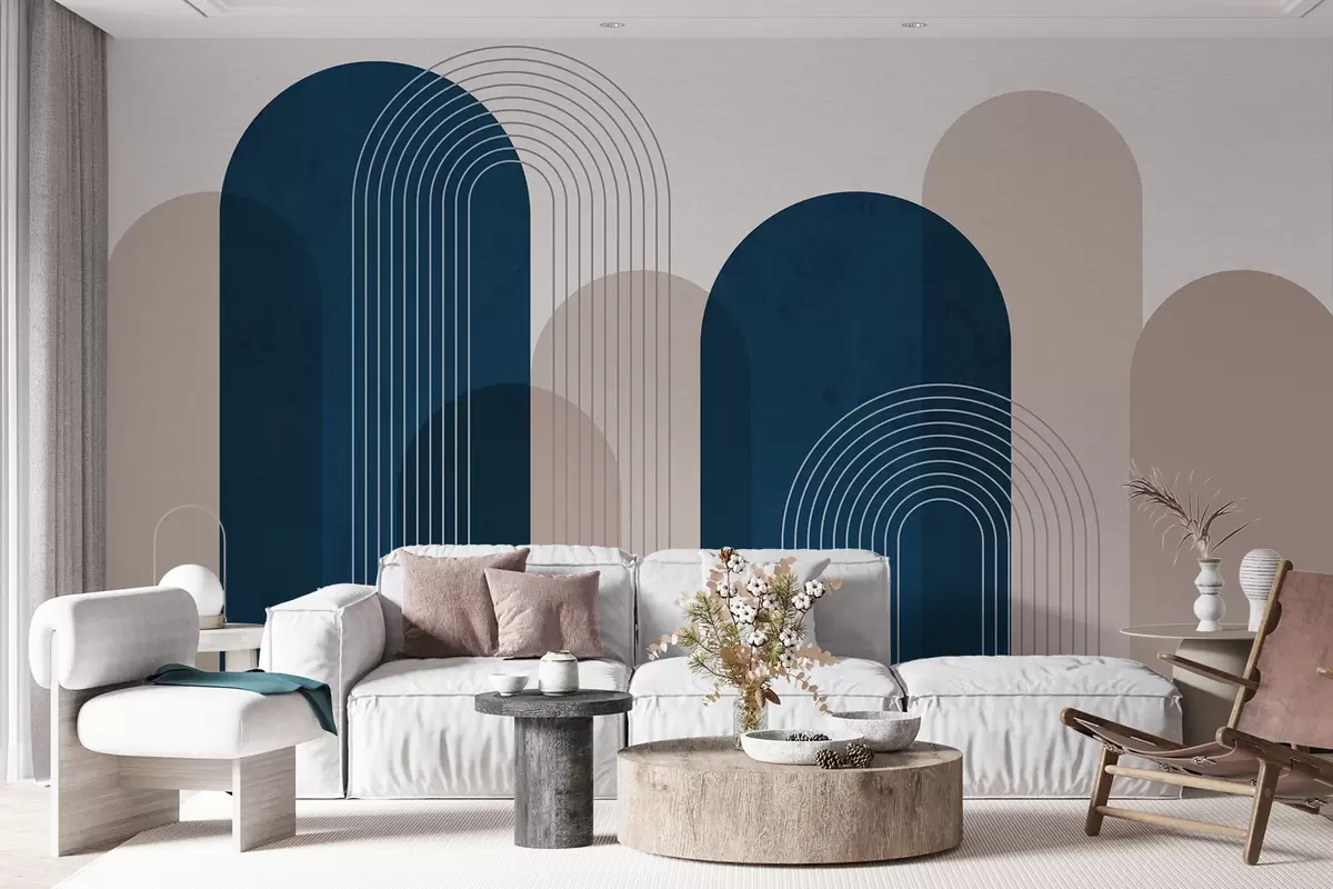 Шпалери Анотація синій і бежевий арки u73098