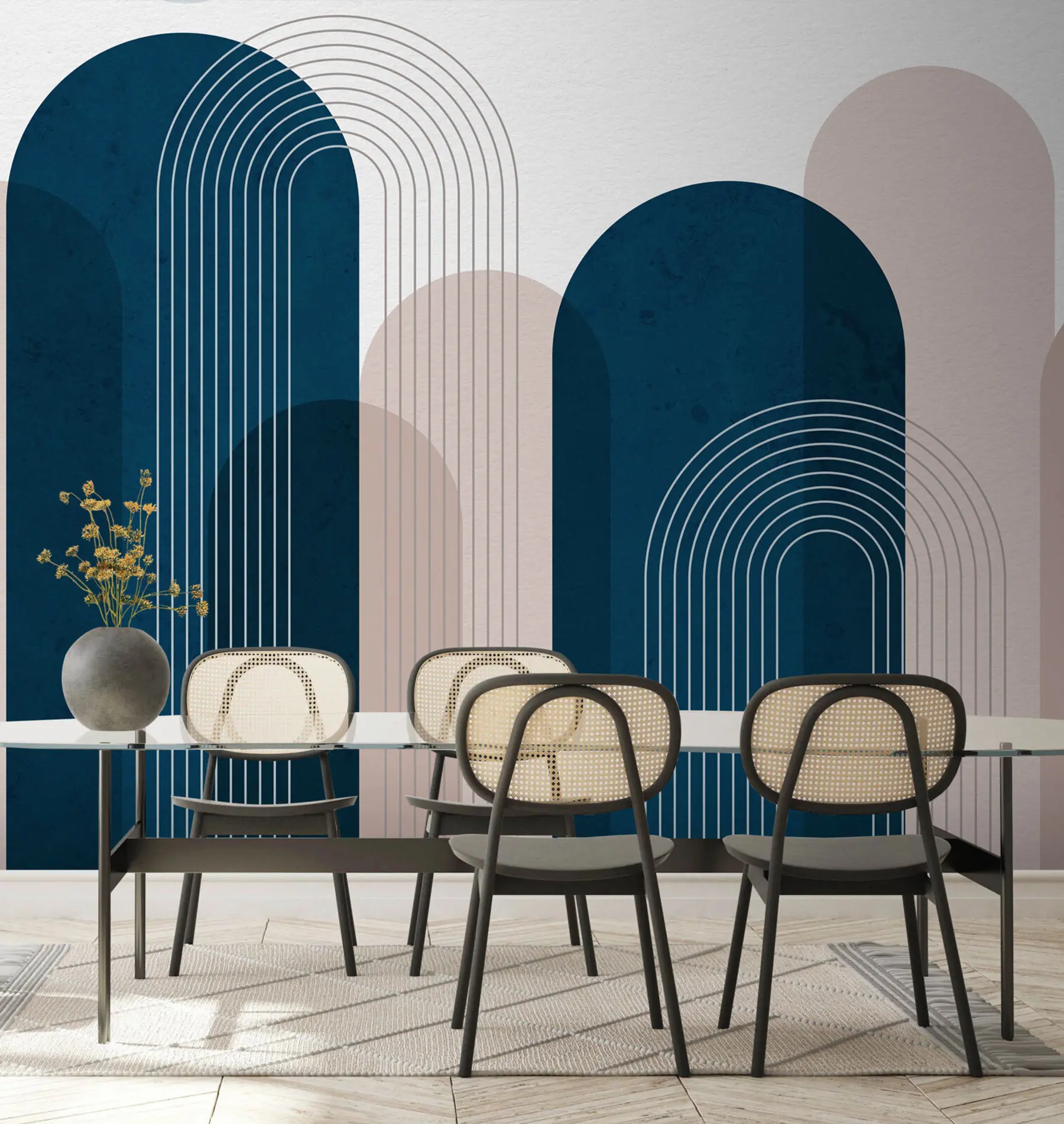 Шпалери Анотація синій і бежевий арки u73098