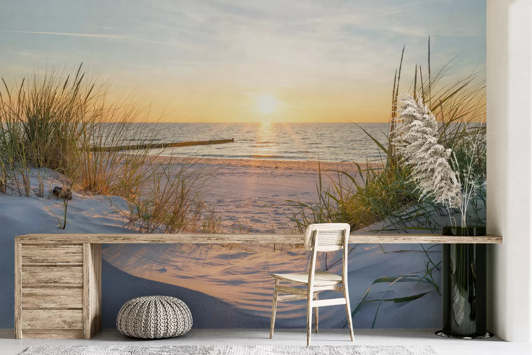 Шпалери Фото/Панорамний пляж Дюни із заходом сонця u93577