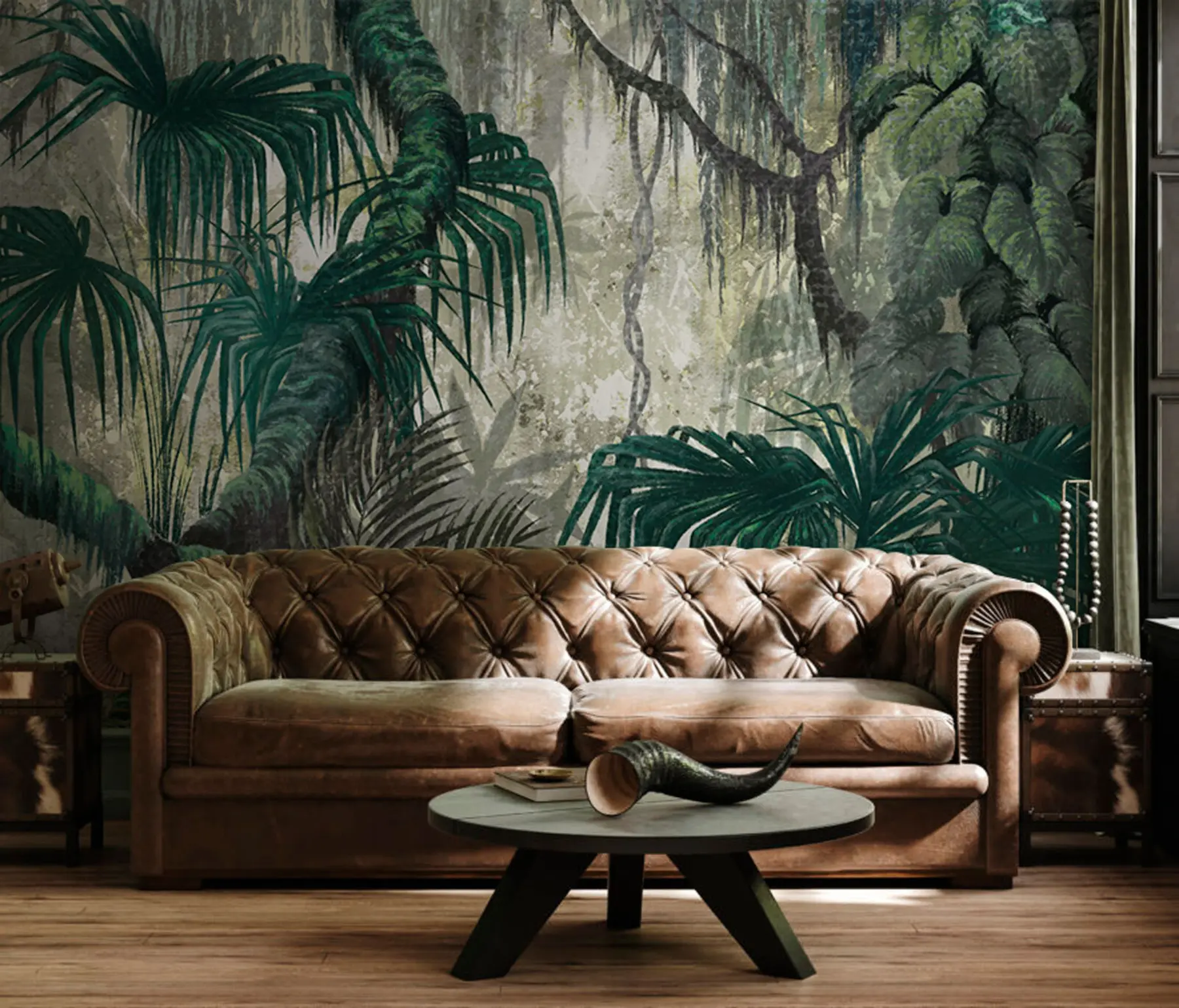 Шпалери Тропічні рослини та дерева на текстурованому фоні u78695