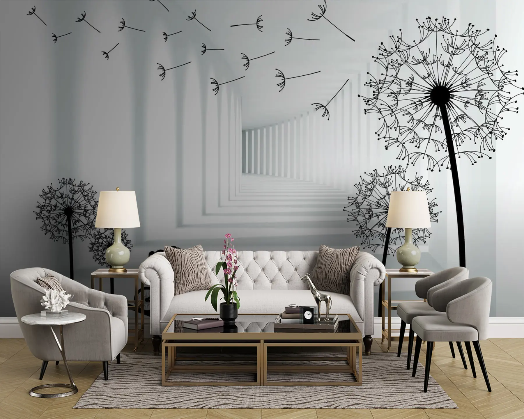 Шпалери Силуети кульбаби в тунелі u63551