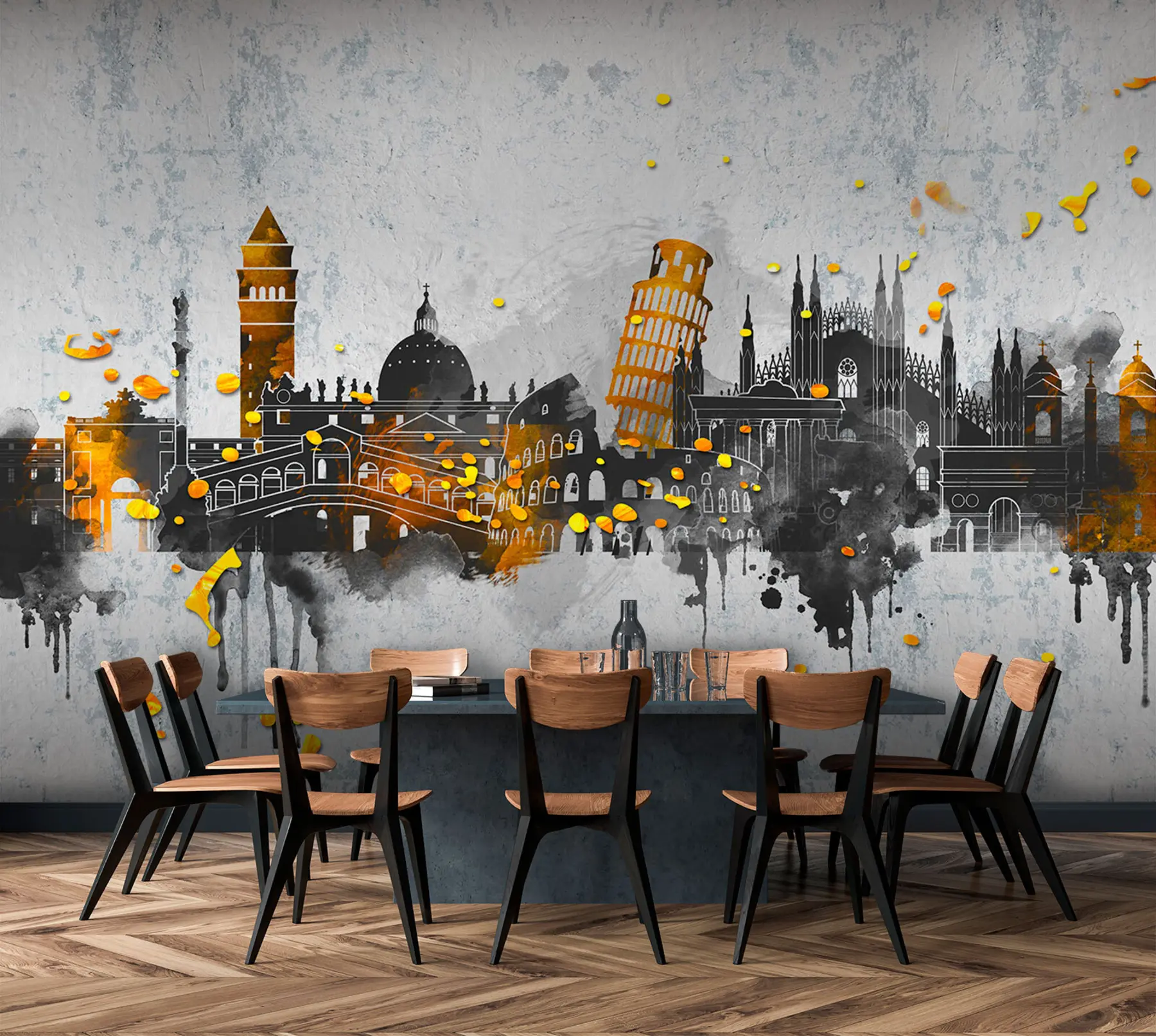 Шпалери Темні силуети визначних пам`яток відомих міст u74881