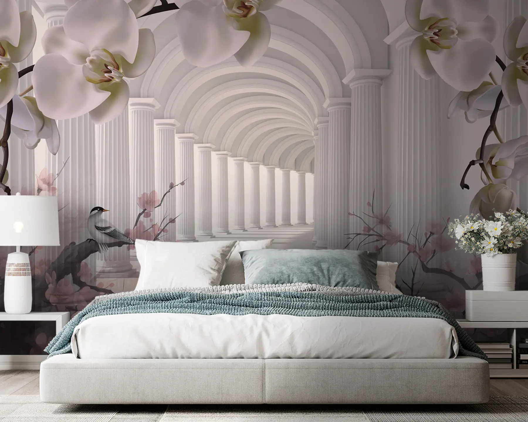 Шпалери Гарний тунель з птахами та орхідеями u94513