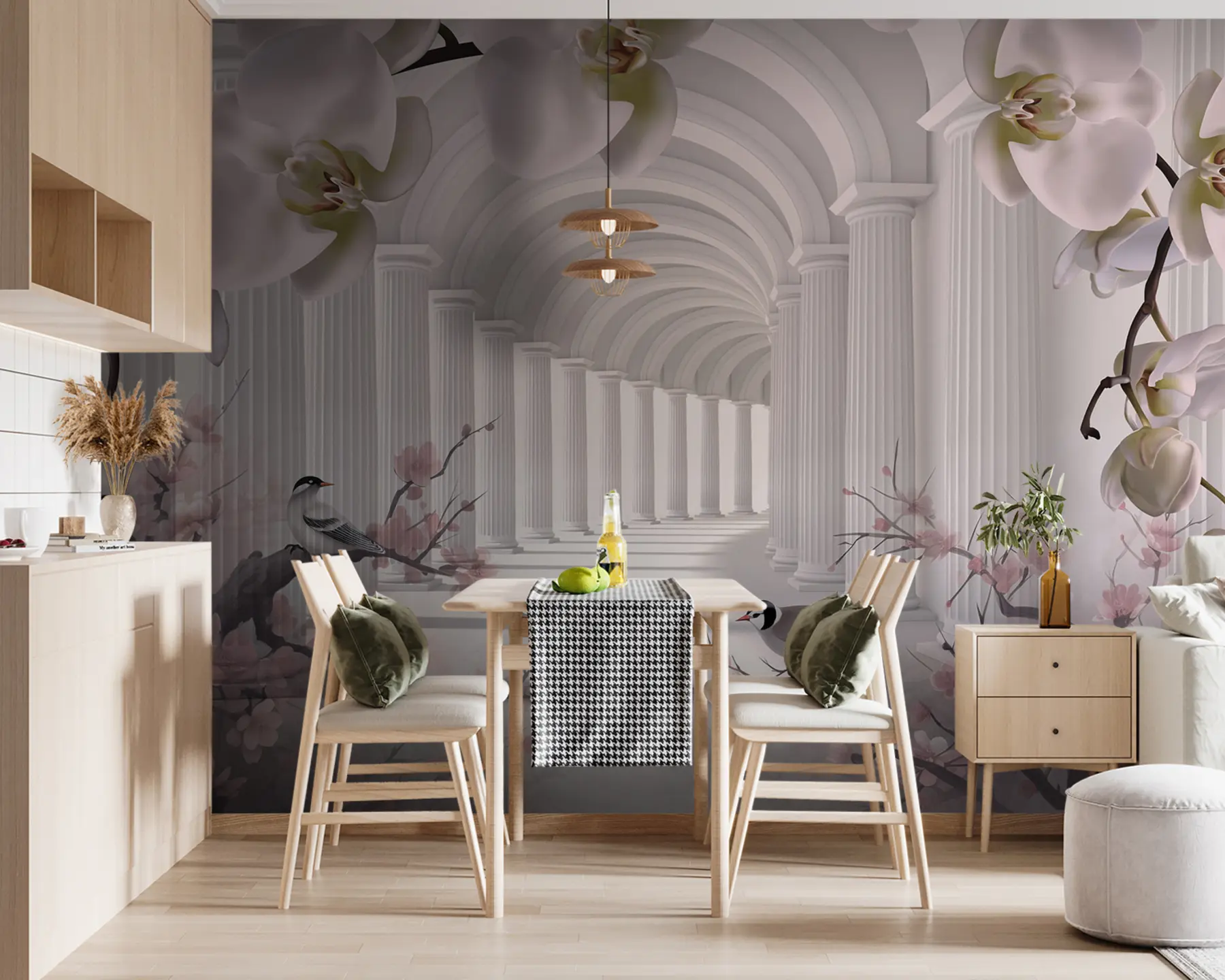 Шпалери Гарний тунель з птахами та орхідеями u94513