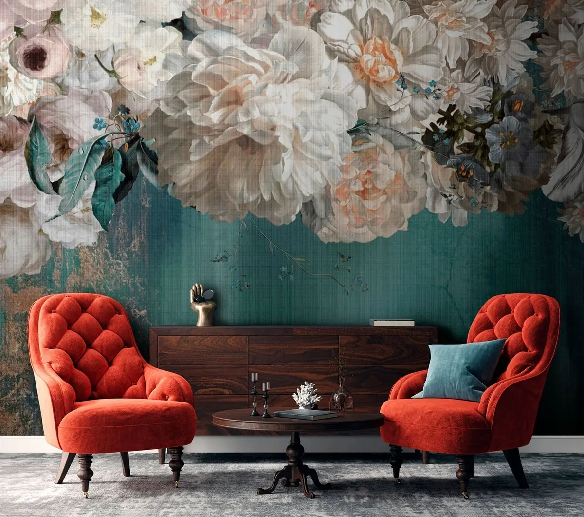 Шпалери Великий пишний букет квітів з гранж текстурою  u95430