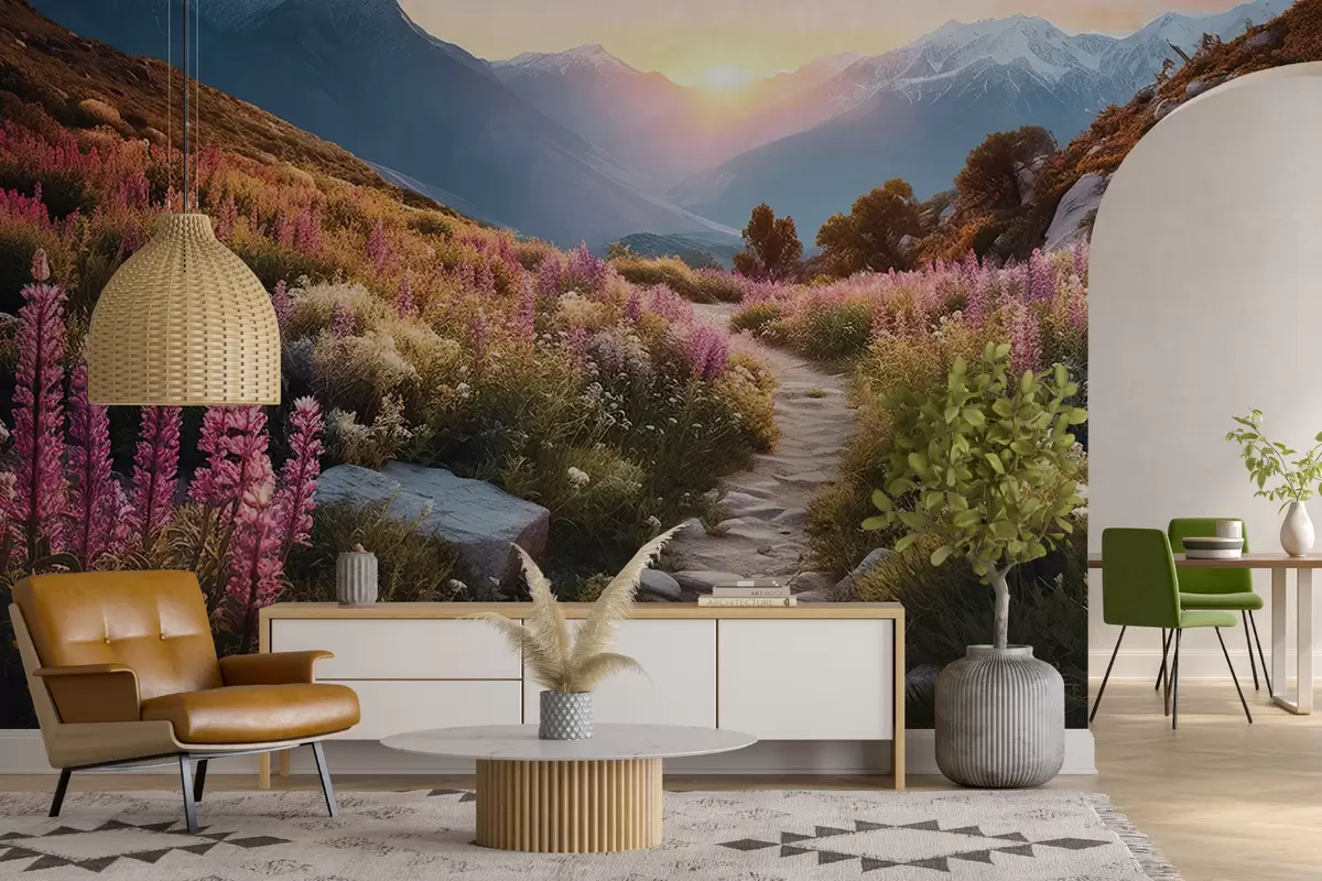 Шпалери Гори пейзаж чарівні квіти u96210