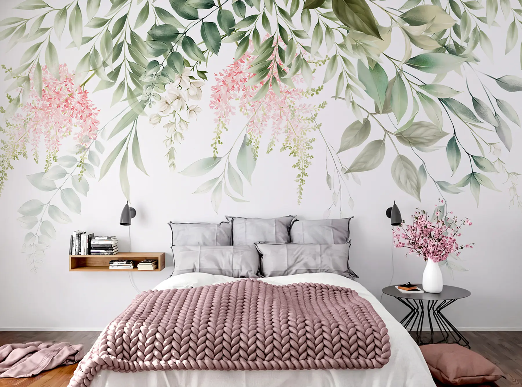 Шпалери Листя з рожевими квітами u95923