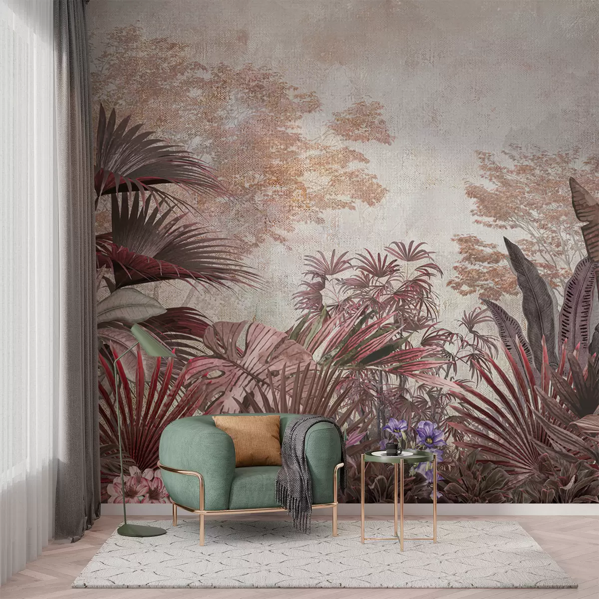 Шпалери Ілюстрація з vintage тропічних шпалер з екзотичного пальмового листя. u97104