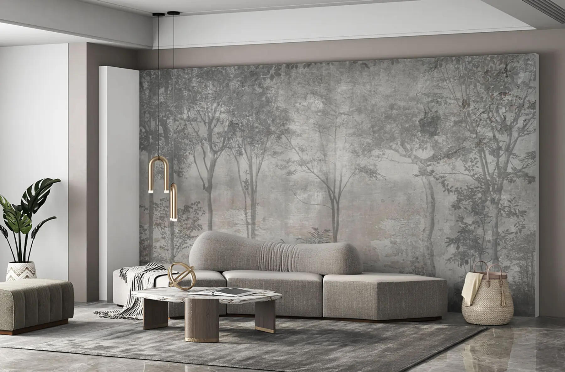 Шпалери Картина лісу на кам'яній стіні u97401