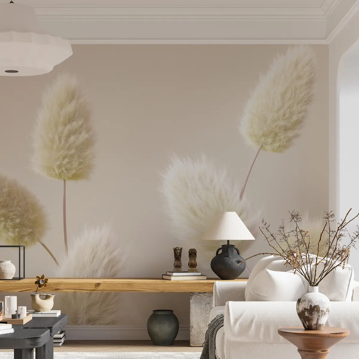 Шпалери Трендові бежеві сухоцвіти у стилі бохо  u98432v1