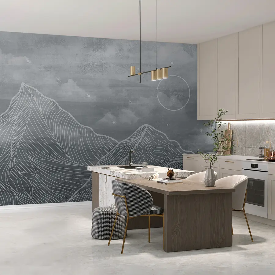 Шпалери Гранж текстура з хмарами та горами, сірий колір, мистецтво на тему природи u98838v1