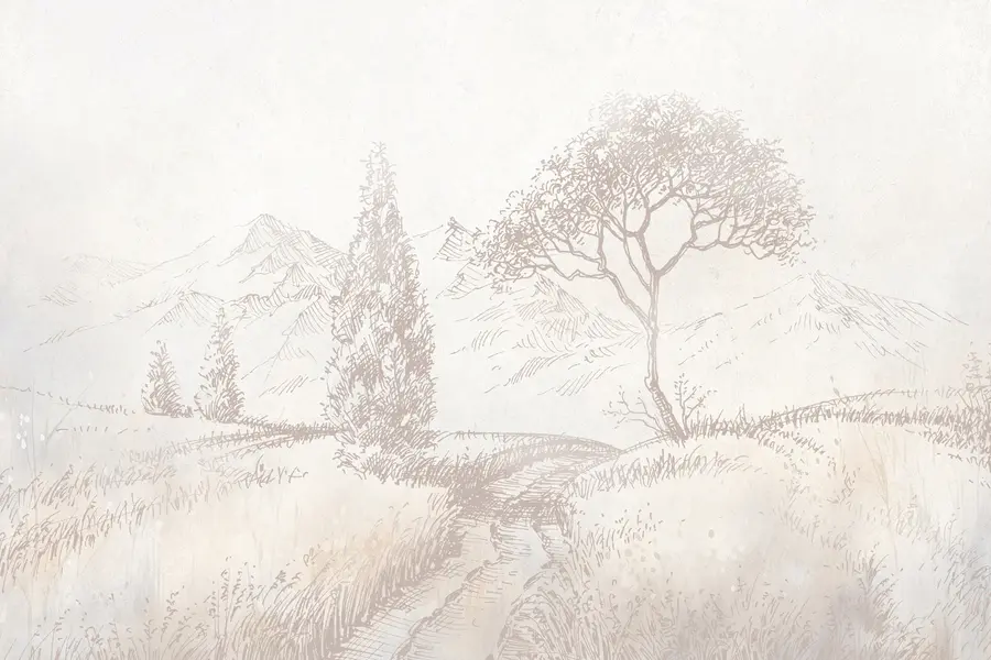 Шпалери Пейзаж Тоскани, дерево, поле, мінімалізм, природні бежеві кольори u99570