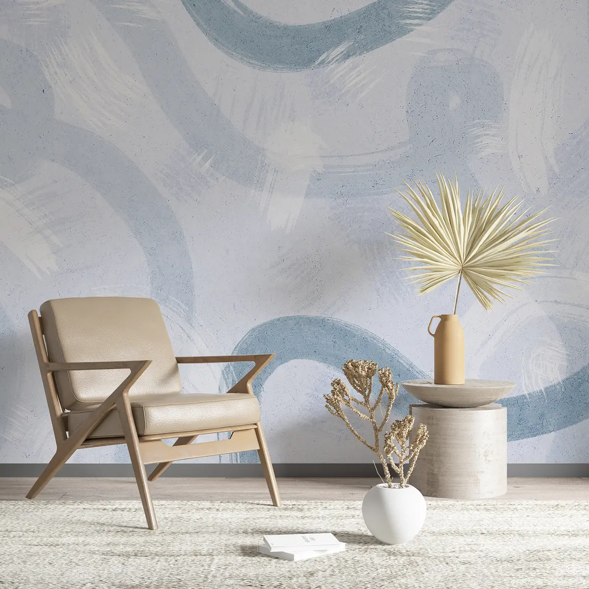 Шпалери Мазки пензлем, абстрактний малюнок від руки, сині кольори u99656v1