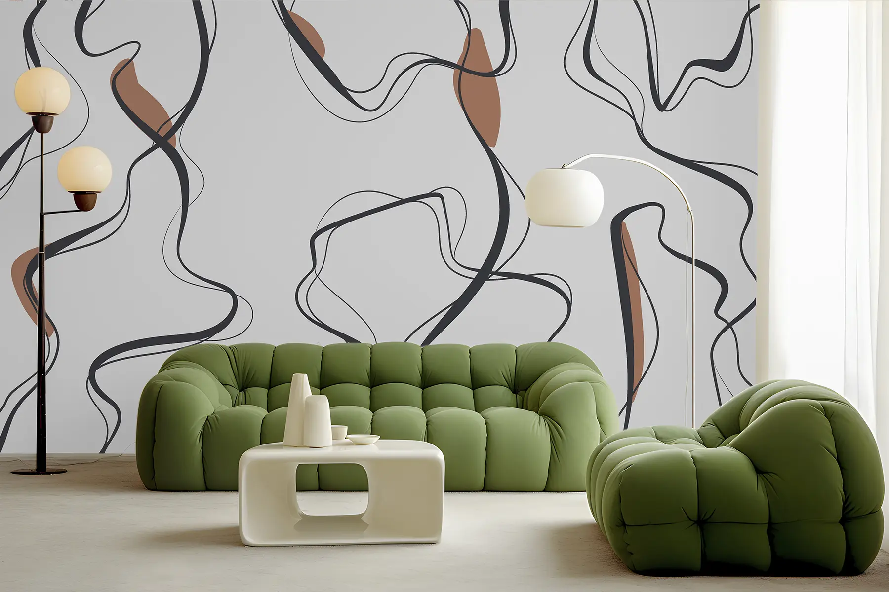 Шпалери Малюнок тушшю, абстрактний візерунок, геометричні лінії, сірий і помаранчевий u99659v3